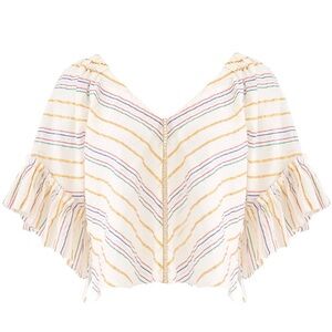 SAYLOR Savannah Striped Metallic Ruffle Sleeve Womens Top Small Festival Beach